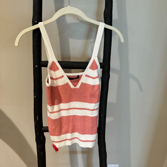 XS 360 Sweater Italian Yarn Pink and White Striped Cami Top - Picture 1 of 4